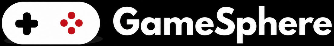 GameSphere logo with red gaming icon and white text on a black background
