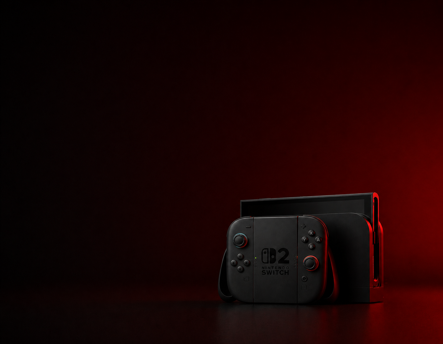 Nintendo mobile hero banner featuring Nintendo Switch 2 with cinematic red lighting and gaming atmosphere