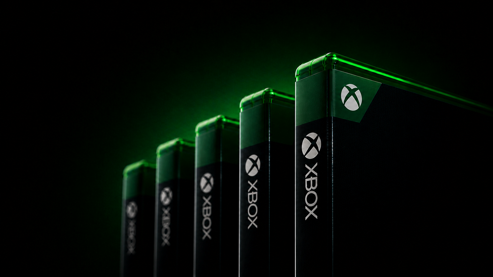 Xbox games collection hero image with cinematic green lighting and premium gaming atmosphere