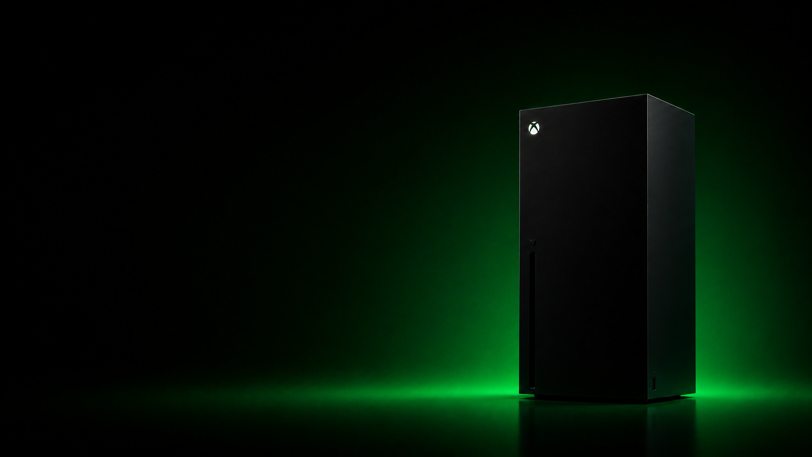 Xbox Series X console hero image with cinematic green lighting and premium gaming atmosphere